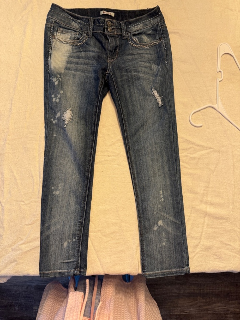 Mudd Women's Skinny Jeans in Dark Blue Wash with Distressed Details
